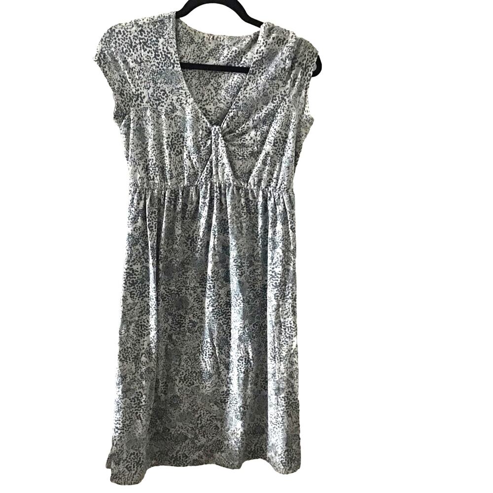 Garnet Hill Cap Sleeve Blue Gray v-neck Cotton Blend Knit dress XS